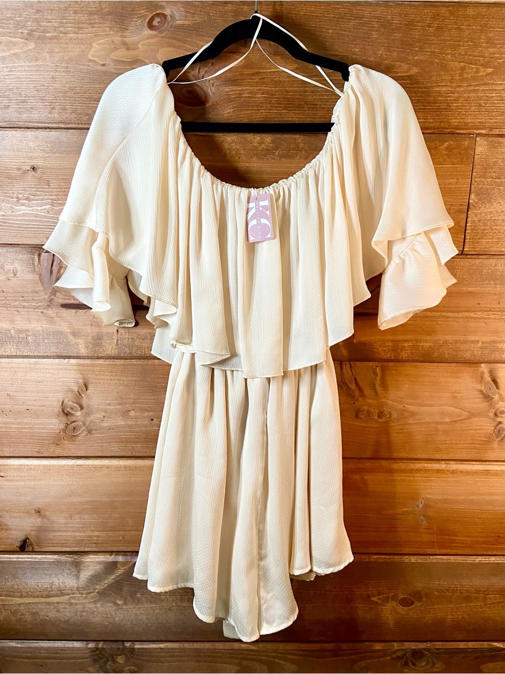 Cream Off-Shoulder “Call Me An Angel” Romper by Lalavon - Size Medium 💕